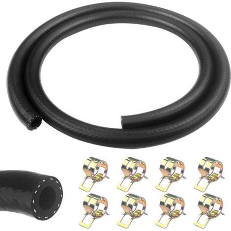 1 Mètre durite essence, 8mm Diamètre Intérieur durite gasoil, tuyau essence avec 8pcs colliers de serrage, Tuyau de Carburant pour Camion, Voiture, Tracteur ou Petit Moteur (1/4)