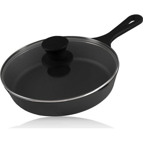 BBQ-Toro Gusseisen Grillpfanne Ø 19 cm mit Glasdeckel  Bratpfanne