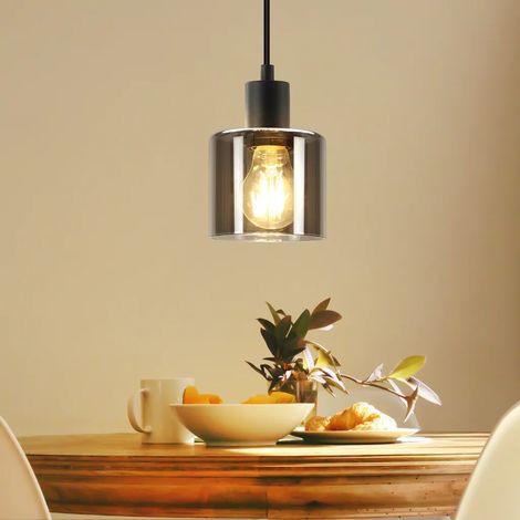 GBLY Lustre suspendu de table à manger Vintage - Abat-jour suspendu en verre rétro avec douille E27, 1 flamme, lampe de table à manger de style industriel en noir, suspensions