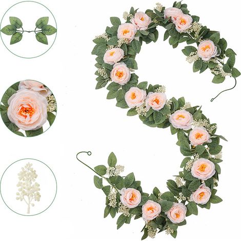 Guirlande de vigne de rose artificielle 2 pièces, vigne de fleur artificielle rose rose, suspendue au mur (1/5)