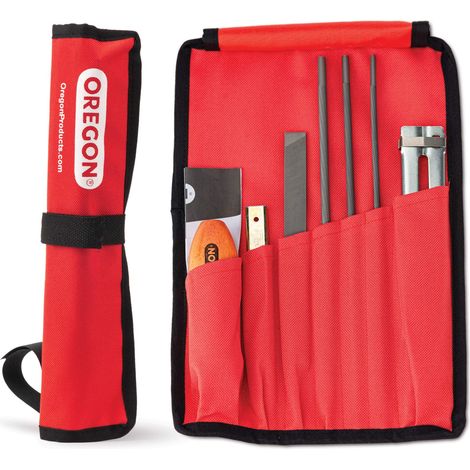 Oregon Kit di Affilatura Universale per Motosega - Include Lime Tonde da 5/32" (4 millimetri), 3/16" (4,8 mm) e 7/32" (5,5 mm), Lima Piatta, Impugnatura, Guida per l'Affilatura e Astuccio (1/4)