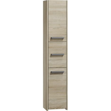 CDF Badschrank S33 Farbe: Eiche Sonoma Moderner Badezimmerschrank Ablagefläche Geräumige Einlegeböden Türen Einfache Montage… (1/2)