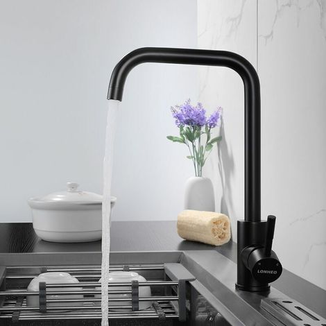 moonKitchen Wasserhahn Schwarz Mischbatterie 7-Form 360° Drehbar Hoher Auslauf