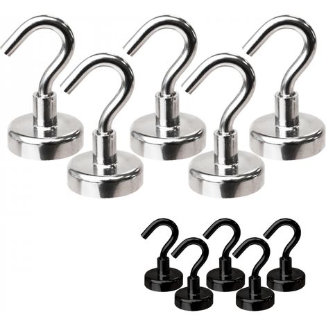 Lot de 5 crochets magnétiques anti-rouille diamètre 4 mm - KN25 - Chromé - Linxor