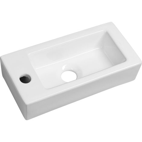 Sapho Small - Lave-mains 37x18 cm, sans trop-plein, trou pour robinetterie à gauche, blanc AR496 (1/4)