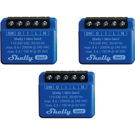 SHELLY Actionneur WiFi 1 Mini Gen 3, bleu, lot de 3