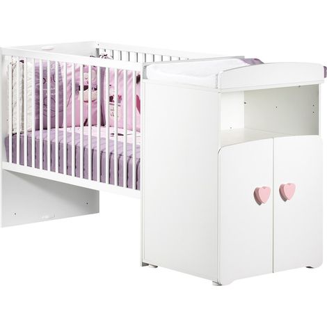 Lit combiné évolutif 120x60 en 90x190 – Sommier réglable 3 positions – Fabrication française – Panneaux MDF laqués blanc – Sauthon (1/4)