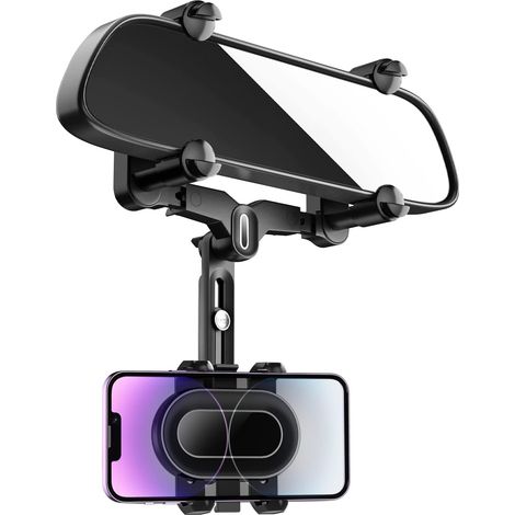 Soporte para teléfono móvil para espejo retrovisor de coche, giratorio 360° y telescópico, soporte multifuncional, diseño antivibración en las cuatro esquinas, apto para todos los teléfonos móviles y 