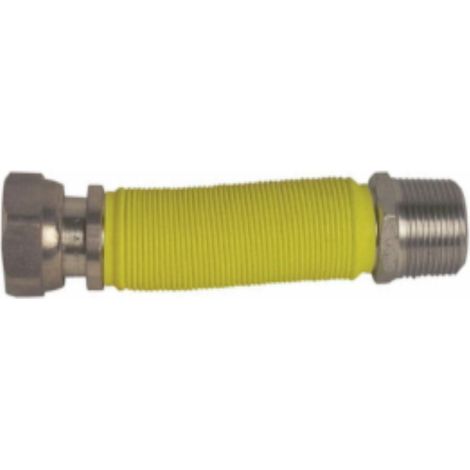 TUBO FLESSIBILE ED ESTENSIBILE PER GAS 65/125MM - RACCORDO 1/2x3/4 - IN ACCIAIO INOX - COLORE GIALLO