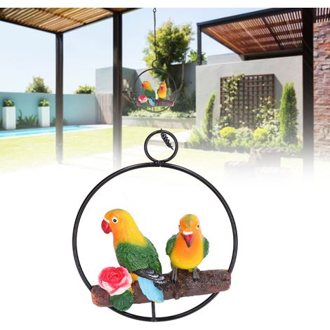 Statue de Parrot Suspendue avec Anneau pour Décoration de Patio et Jardin - Sculpture d'Oiseau Résine Colorée 40cm (1/5)