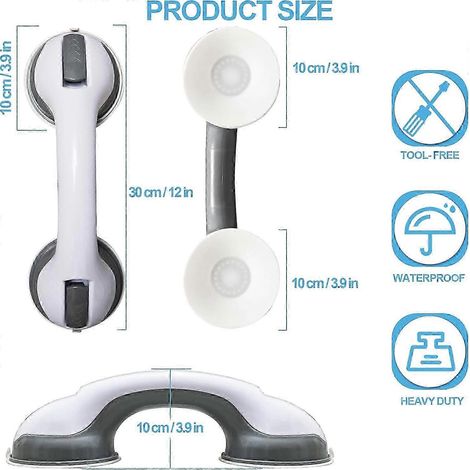 Barres d'appui de douche (lot de 2) de 30 cm, poignées de sécurité à ventouses robustes, compatibles avec baignoire et salle de bain