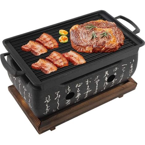 Barbecue de Style Japonais, Mini PoĂŞle Ă Charbon avec PoĂŞle Grill, Plaque de Barbecue pour BBQ Domestique avec Grillage en Grillage et Base en Bois, Barbecues Ă Charbon pour Yakiniku Takoyaki Camping (1/5)