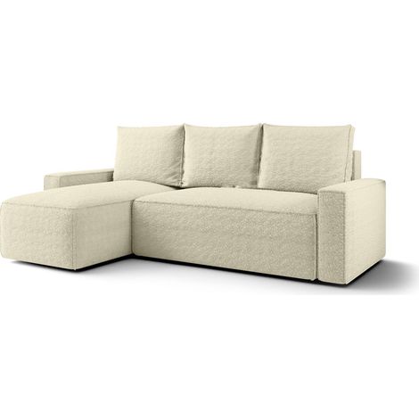 Canapé d’angle tissu bouclé convertible avec coffre NORE angle gauche-Blanc cassé-angle gauche (1/5)