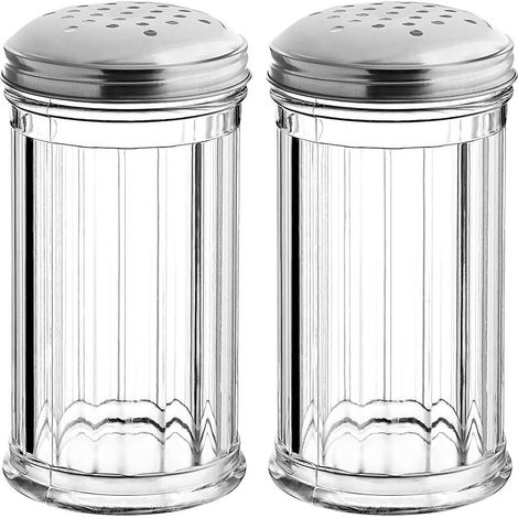 Saupoudreuse et poivrière de 35 cl avec couvercle en acier inoxydable, distributeur de sucre et d'épices en plastique transparent (lot de 2).