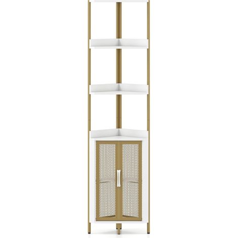 Eckregal mit Schrank und Metallgestell, 170 cm, Weiß