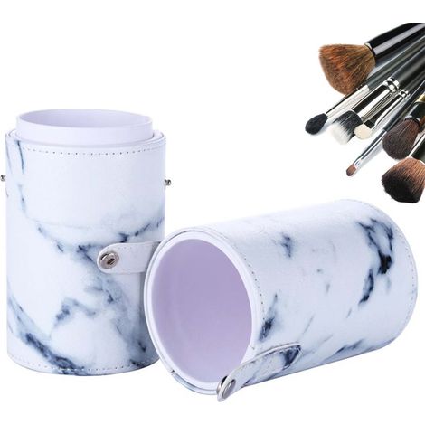 Organisateur de pinceaux de maquillage de voyage grande capacité, boîte à pinceaux de maquillage à motif marbre, boîte de rangement ronde pour pinceaux de maquillage, cuir PU 100% végétalien, ronde (b (1/5)