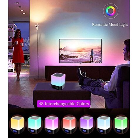 Lampada da comodino multifunzione con sveglia digitale, luci notturne multicolori, controllo touch, diffusore di suoni per bambini, regalo ideale (1/4)