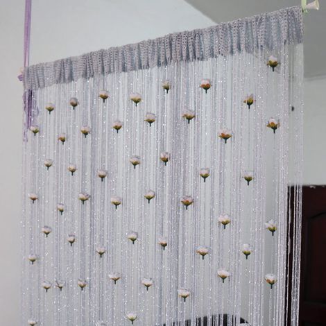 Rideau de porte à perles roses, rideau à pompons, séparateur de pièce, décoration intérieure, 1 x 2 mètres (1/5)