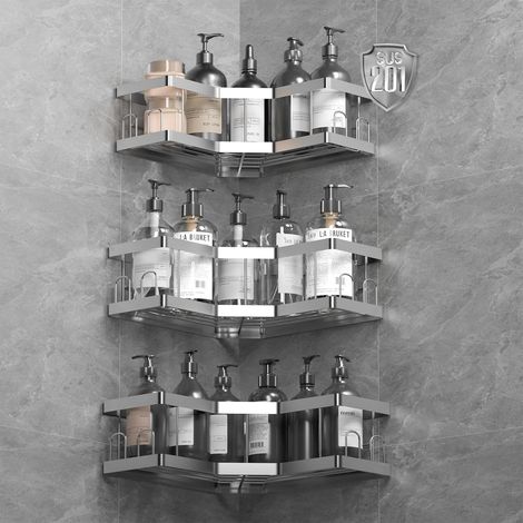 3 Pièces Étagère Salle De Bain, Acier Inoxydable, Finition Mate, Adhésif Sans Perçage, Douche