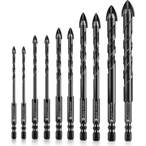 Lot de 10 mèches en céramique pour perçage verre et carrelage – Tige hexagonale – Diamètres 3 à 12mm – Résistantes à l'usure (1/5)