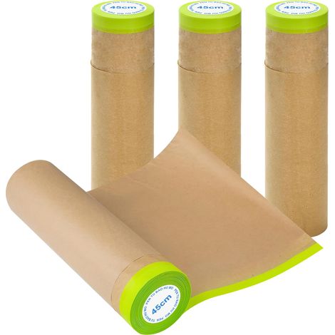 Papiers de Masquage Peintre Rouleaux de Papier de Masquage 4 Rouleaux Bache Protection Peinture Kraft 45cm x9m pour Peinture Automobile Protection Meubles Voiture et Revêtement du sol (1/5)