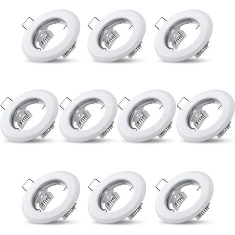 10x Recessed Ceiling Spotlights, Fixed White Lamp, Stainless Steel Recessed Spotlight Holders, Kitchen, Living Room, Bathroom Lighting, Recessed Hole Ø55mm - LIAIKI