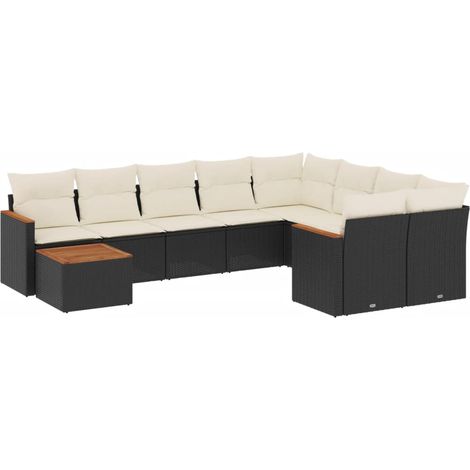 Maison Exclusive - Set Divani da Giardino 10pz con Cuscini in Polyrattan Nero (1/3)