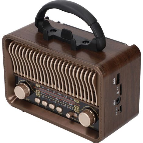 Radio portátil vintage retro AM/FM/SW con Bluetooth 5.4, batería de 1200 mAh con antena tipo C y puerto USB/AUX -Crezuo