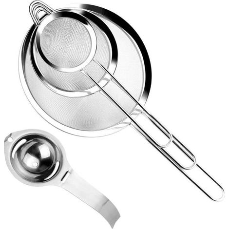 Lot de 3 Passoire Mailles Fines avec Poignée Tamis de Cuisine (7cm 12cm et 18cm) avec Acier Inoxydable Séparateur d'oeufs Gadget (1/4)