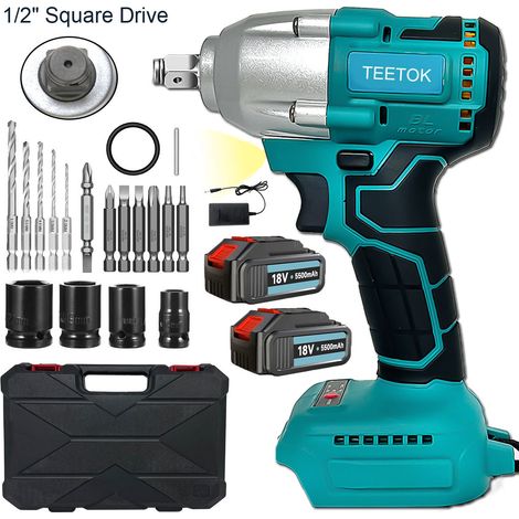 450 Nm 1/2 Zoll bürstenloser kabelloser Schlagschrauber, Bohrmaschine, Ratschenschrauber, 2 x 5,5 A-Batterien, 4 x Stecknüsse, 5 x Bohrmaschine, 7 x Schrauben + Koffer, kompatibel mit Makita-Batterie (1/5)