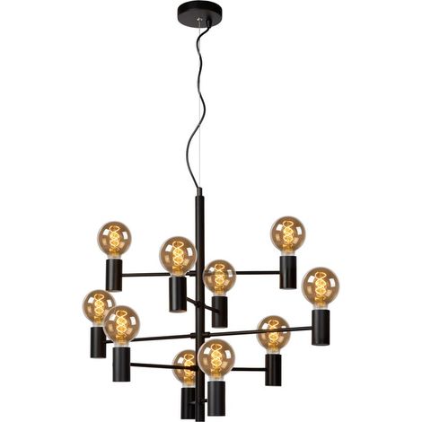 Lampadario Lucide Leanne nero in metallo 10xE27 dimmerabile