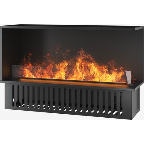 Camino a Vapore Elettrico Bifacciale Angolare a Destra 120x50x40 cm Invapo Corner P1200 con Ricarica Automatica Nero