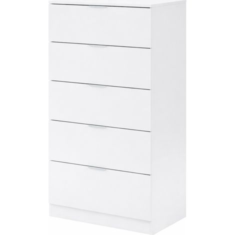 Cassettiera 5 Cassetti Camera Da Letto Corridoio Ripostiglio Disimpegno Ingresso Mobile Alto Comò Design Moderno Minimal Contenitivo Salvaspazio 110 x 60 x 40 Cm Colore Bianco (1/5)