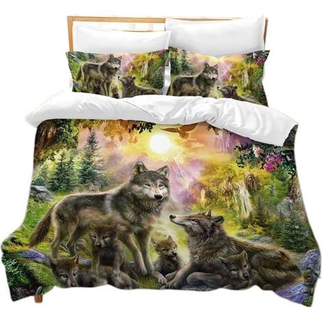 Parure de lit Loup, taille King 220x240cm, en microfibre douce et respirante, pour garçons et adolescents (1/5)