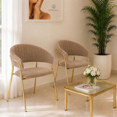 Lot de 2 chaises de salle à manger Aurelia avec dossier en velours gris tourterelle (1/5)