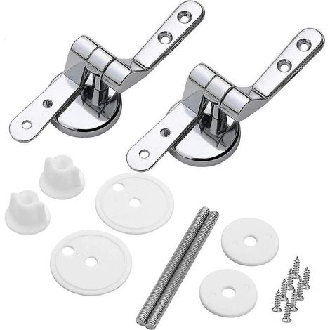 Charnières de siège de toilette en alliage de zinc, finition chromée. Charnières de remplacement idéales pour la plupart des sièges de toilette en bois, résine ou MDF. (1/5)