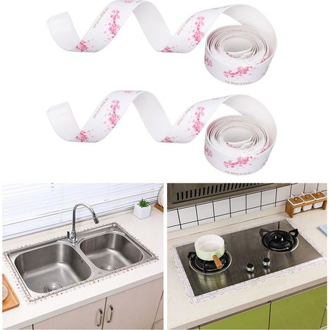 2 Pièces Ruban Étanche Auto-Adhésif en PVC pour Joints de Salle de Bain et Cuisine, 3.2 Mètres