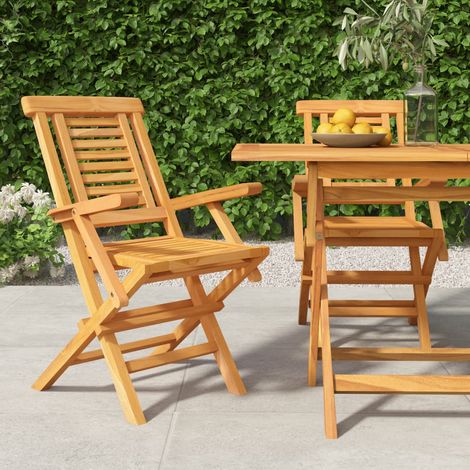 2 pcs Chaises de jardin pliantes, Fauteuils Extérieur, Sièges confortable 56x63x90 cm bois massif teck BGT79724 (1/5)