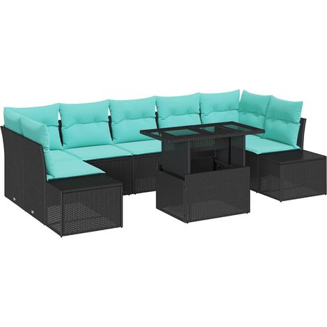 Garden Sofa Set 8 pcs 7-Seater Black and Turquoise vidaXL (1/5)