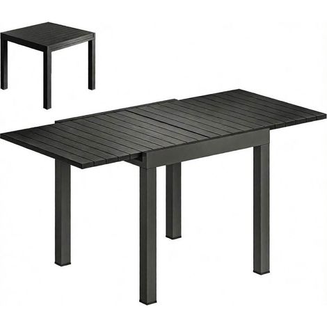 Ausziehbarer Gartentisch aus Aluminium in Schwarz mit Holzoptik für 4-6 Personen MODENUIT (1/5)