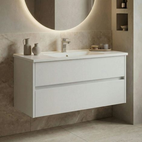 Meuble vasque suspendu 100 cm blanc 2 tiroirs MOANA (1/4)