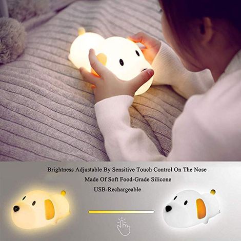 Veilleuse LED Silicone en Forme de Chien pour Enfants, Lampe Douce avec Contrôle Tactile, Éclairage Bébé Mode Blanc Chaud et Froid (1/5)