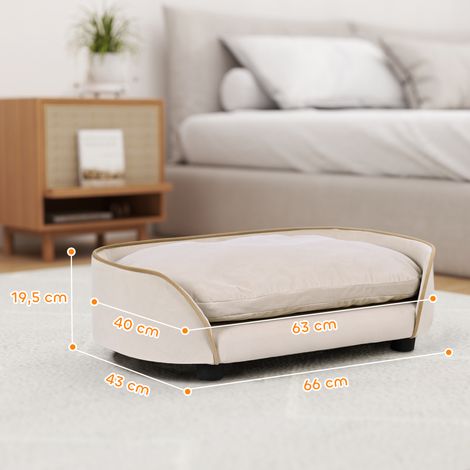 Canapé pour chien canapé pour animal de compagnie avec coussin amovible et housse lavable 66 x 43 x 19.5 cm beige