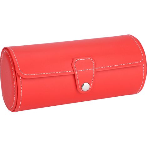 Étui de présentation pour montres, bijoux et boucles d'oreilles avec rouleau PU et anneaux - Boîte cadeau rangement (Rouge rose) (1/5)
