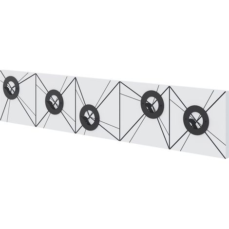Décorite Patère Murale Moderne Vizy Blanche en Bois Manufacturé avec 5 Crochets en Métal Noir, Rangement Mural 90(L)x1,8(P)x18(H)cm (1/5)