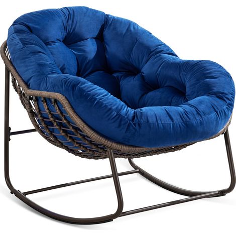 Sedia a dondolo da esterno in rattan sintetico con cuscino imbottito 78x106x90 cm blu navy MODENUIT (1/5)