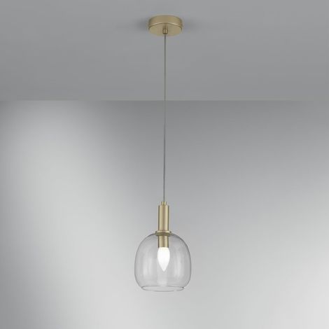 Goldene Pendelleuchte mit Einzelschirm aus Glas Brandy LS
