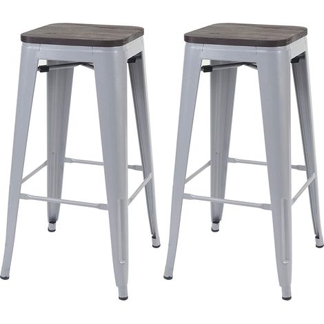 Set di 2 sgabelli da bar in stile industriale in metallo grigio con seduta in legno TDB04045