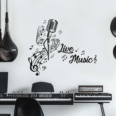 Stickers Muraux de Musique en Direct Sticker Mural de Microphone Autocollants D'Art Mural de Notes de Musique Stikers Murals à Décoller et à Coller Décorations Autocollants Décoratifs (1/5)