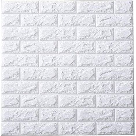 Stickers Muraux Brique Autocollant Papier Peint 3d Brique De Pierre Amovible Décoradif Imperméable Auto-Adhésif Pour Chambre Maison Cuisine (77 Cm X 70 Cm) (Blanc) 5pcs